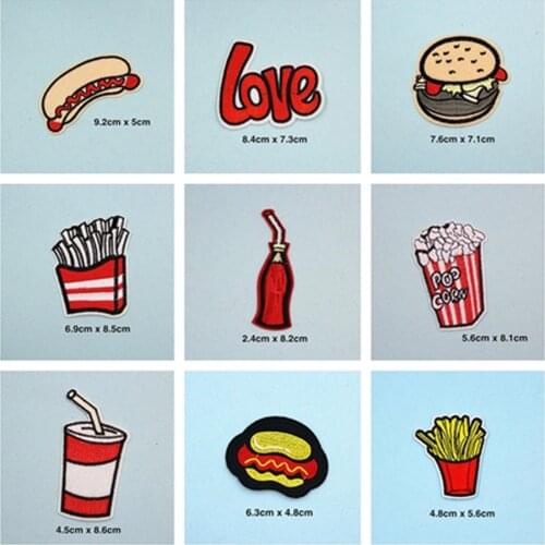 Hot Dog Hamburger Patches Cap Shoe Iron On Embroidered Appliques DIY Apparel Accessories Patch For Clothing Fabric Badges BU19
