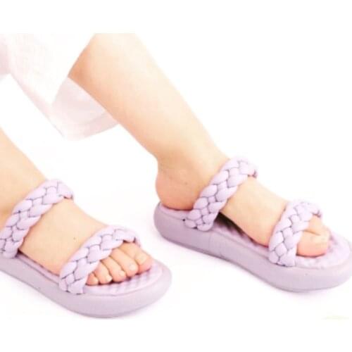 2021 New Trend Women Soft Sponge Two Banded Knit Model Slippers Sandal Luxury Spring Summer High Quality Made in Turkey Beige