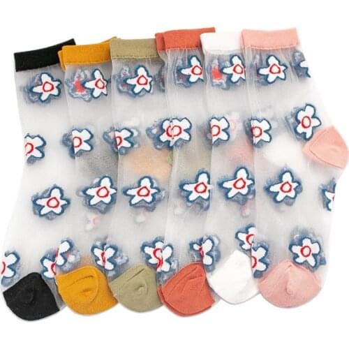New Women Novelty Harajuku Product Crystal Silk Tide Socks Funny Flowers Happy Female Glass Silk Socks Casual High Quality Sox