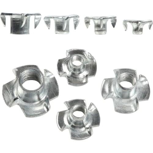 10pcs M4 M5 M6 M8 Zinc Plated Four Claws Nut Speaker Nut T-nut Blind Pronged Tee Nut Furniture Hardware