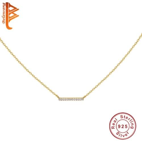 925 Sterling Silver With 18k Gold Necklace For Women Crystal Bar Pendant Necklace High Quality Fashion Jewelry