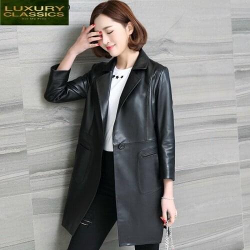 Coat Real Leather Trench Female Genuine Leather Jackets Women Long Natural Sheepskin Coats Spring Clothes Outwear LWL1434