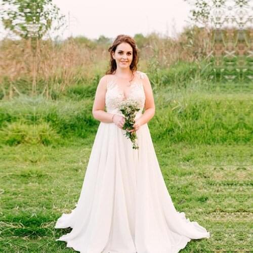 Plus Size Chiffon Wedding Dress Sleeveless Lace Appliques Boho Beach Custom Made Bridal Gowns Free Shipping Wedding Dresses