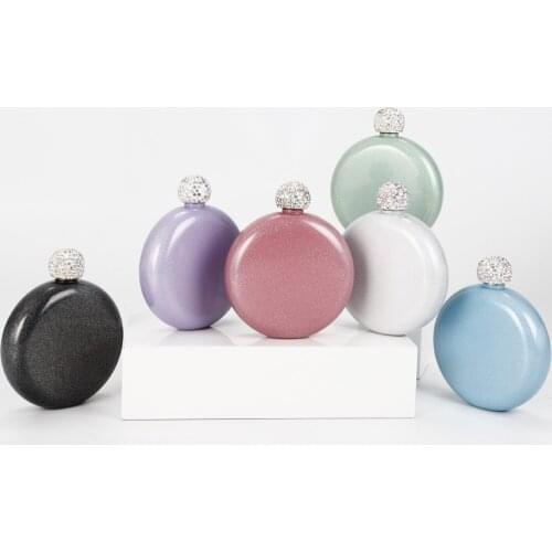 Portable round Small 304 Stainless Steel Flagon Glitter Paint Mini Lady Wine Bottle Metal 101-200ml