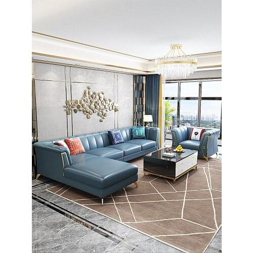 Postmodern light luxury simple leather American corner sofa Princess seat combination living room size furniture