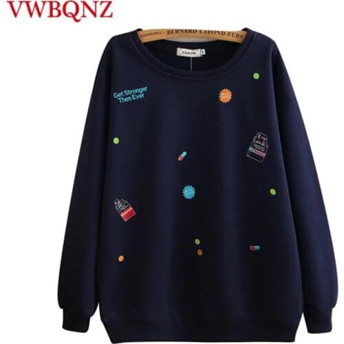 Plus size 4XL Pullover Sweatshirts Fashion Women Clothing Autumn Loose Long Sleeve O-Neck Female Casual Top Black Navy Blue L111