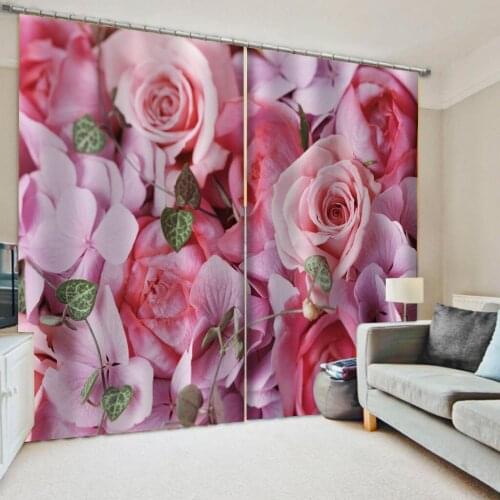 Luxury 3D Window Curtains Living Room wedding bedroom pink flower curtains personality curtains