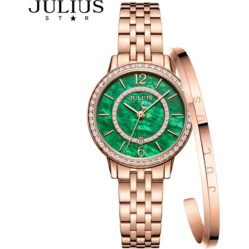 Julius Luxury Sapphire All Stainless Steel Mother-of-pearl Elegant Womens Watch Japan Mov't Lady Hours Fine Fashion Girls Gift