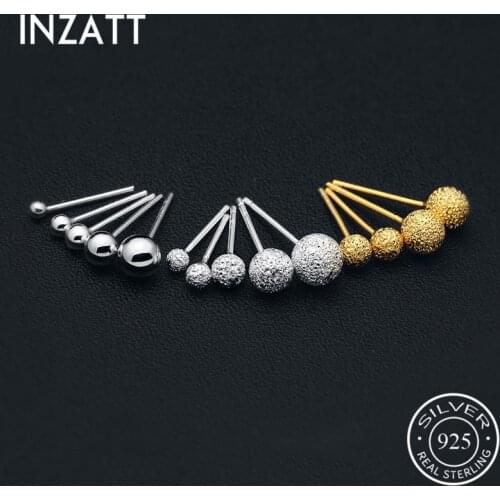 INZATT Real 925 Sterling Silver Round Bead Stud Earrings For Fashion Women Party Punk Fine Jewelry Minimalist Accessories Gift