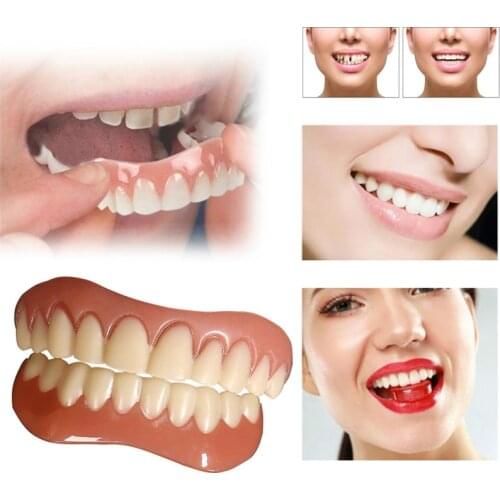 Silicone Upper/Lower False Teeth Perfect Laugh Veneers Dentures Paste Oral Hygiene Tools Fake Teeth Instant Smile Teeth Cosmetic