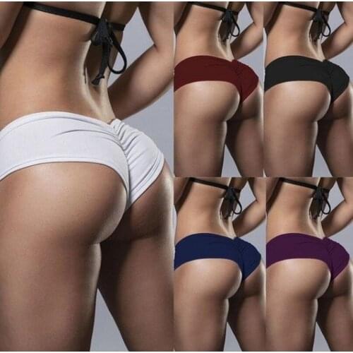 Sexy Hip-Up One-Piece Womens Thong Panties Thin Silk Underwear Antibacterial Solid Color Female Briefs Lingerie