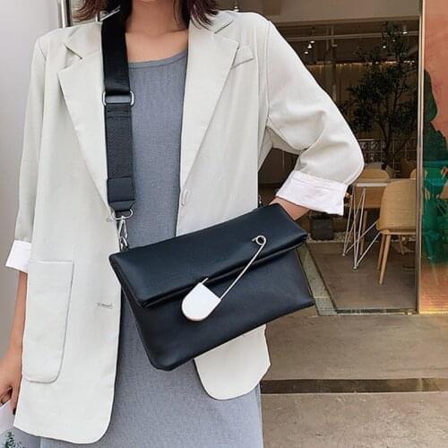 PU Leather Crossbody Bags for Women Fashion Flap Handbag Simple Wide Strap Shoulder Bag Luxury Female Party Clutch Bag Purse New