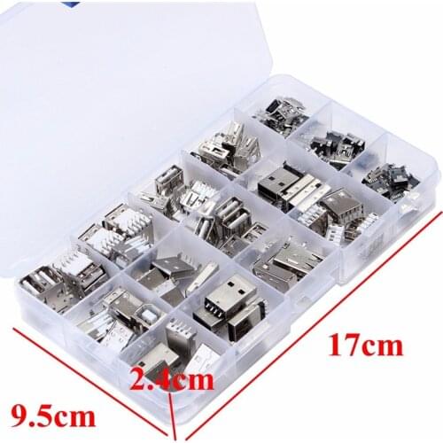 14 types 82Pcs USB Male USB Female Mini USB SMD Vertical Socket Connector for DIY Jack Connector Port Charging Data Plug