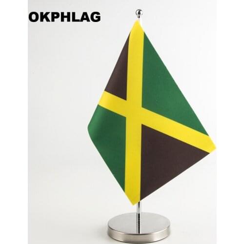 Jamaica Office table Flag with Stainless flagpole base country banners desk flag 14*21CM T style Y style Single style KS-0197