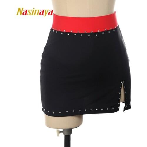 Nasinaya Figure Skating Short Skirt For Girl Kids Women Training Dress Customized Costume Gymnastics Ice Skating Red Waist