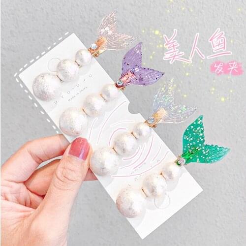 New Childrens Hairpins Super Fairy Fish Tail Hair Clips For Girls Rhinestone Bangs Clip Pearl Hairpin Beauty Baby One-word Clip