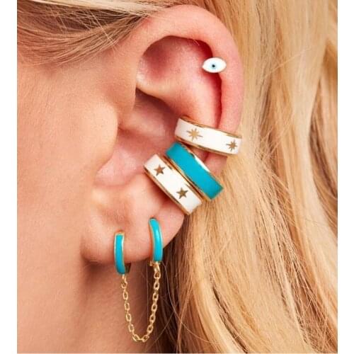 Summer new gold color handcuff long chain elegant enamel red blue white black women lady charm fashion jewelry hand cuff earring