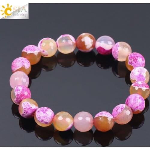 CSJA 2018 Natural Gem Stone Rose Red Bead Onyx Agates Stretch Bracelets for Femme Lady Mala Beaded Reiki Meditation Jewelry F111