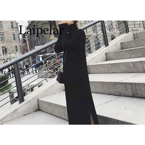 Large Size Womens Dresses Fall and Winter 2019 New Thickened High-collar Knitted Dresses Slim and Long dress