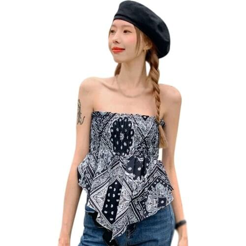 Summer Korean Style Fashion Vest Women Outside Wear Wrapped Chest Design Strapless Tank Top Female Crop Top Ladies Camis