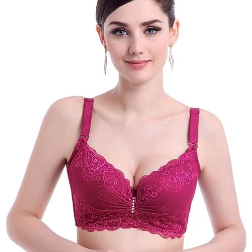 Big Size 36 38 40 42 44 46 big cup C D E Ultra thin Lace Bra For Woman Push Up Underwire Cup Bra double Sexy Lingerie bra
