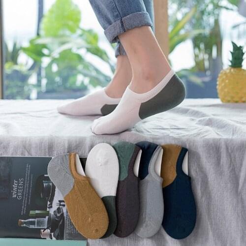 10 Pairs/Lot New Mens Socks Invisible Male Boat Socks Silicone Anti-slip and Sweat Absorbing Cotton Short Socks Patchwork Style