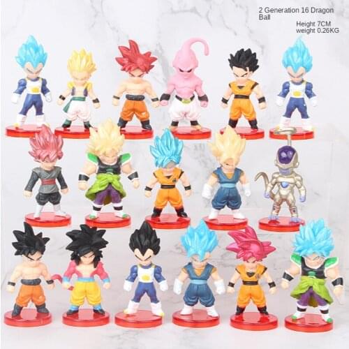 16pcs/set Anime Dragon Ball Model Doll Q Version Super Blue Broly Black Goku Action Figure Toy Decoration Statue Collectible