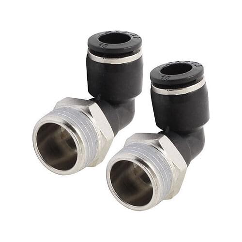 1/2" PT Thread to 10mm Right Angle One Touch Quick Adapter Connector 2 Pcs