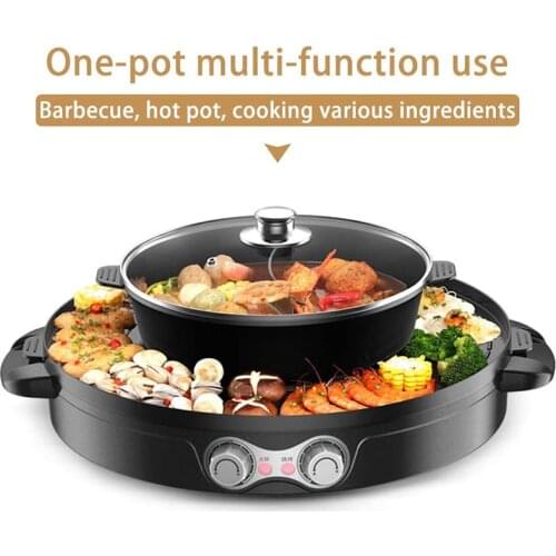 2 In 1 2200W Multi-Function Household Electric Barbecue Grill Indoor Roasted Hot Pot Smokeless Non-Stick Electric Baking Pan