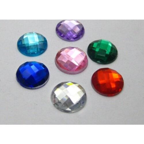 200 Mixed Colour Acrylic Flatback Faceted Round Rhinestone Gems 10mm No Hole