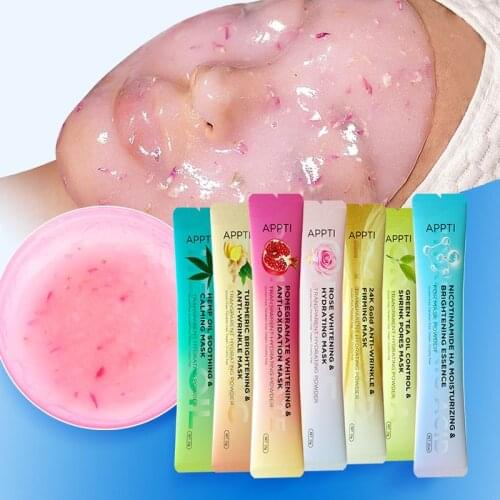 5PCS Red Pomegranate, Rose, Green Tea, Hemp Seed Oil, Ginger, Gold DIY Spa Face Mask Moisturizing Soft Hydro Jelly Mask Powder