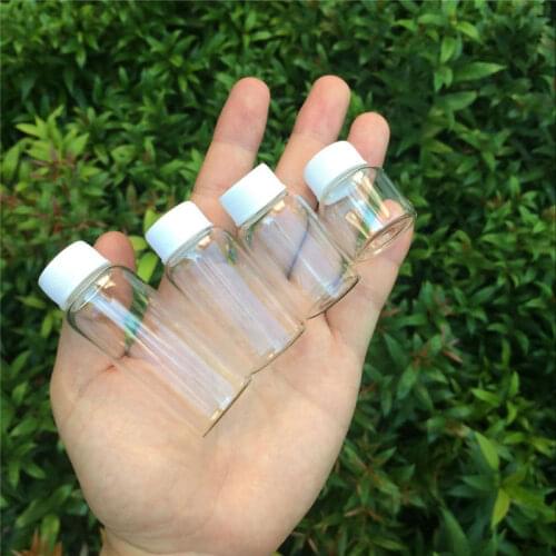 8ml 15ml 20ml 25ml Hyaline Glass Jars White Plastic Lid Clear Vitreous Bottle Crafts Exhibits Ornament Vials 50Pcs New Product