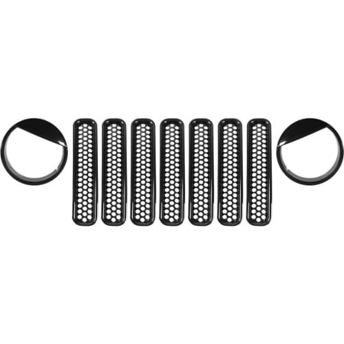 9Pcs/set Car Front Grill Grille Mesh Cover Styling Front Light Lamp Ring Trim For Jeep Wrangler TJ 1997-2006