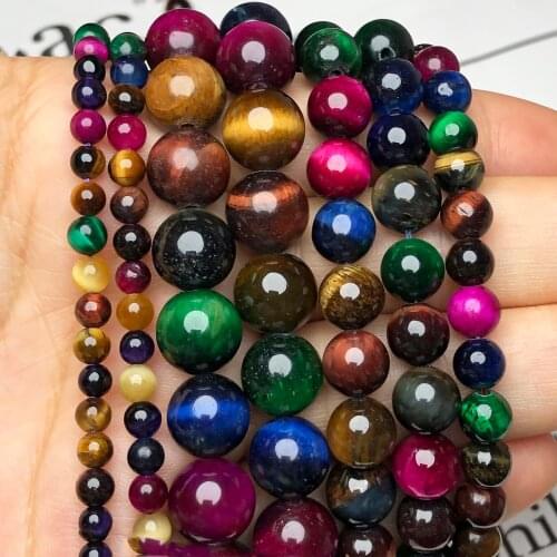 AAA+ 2021 Multicolor Tiger Eye Stone Beads Natural Loose Round Spacer Beads for Jewelry Making Diy Mineral Bracelet Accessories