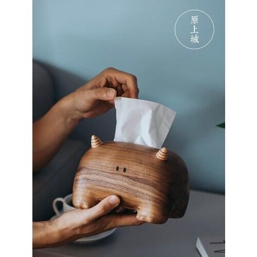 Big Horn Monster Tissue Box Solid Wood Simplicity Nordic Home Living Room Wooden Tissue Box Decoration
