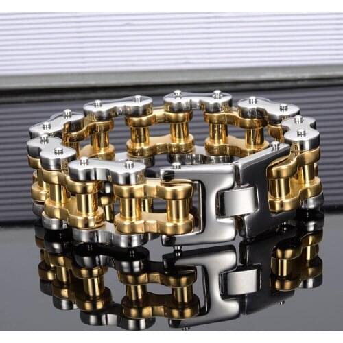 Mens Unisex Gold Motor Bike Chain Motorcycle Chain Bracelet Bangle 18/22mm Stainless Steel Strong Jewelry Drop Shipping