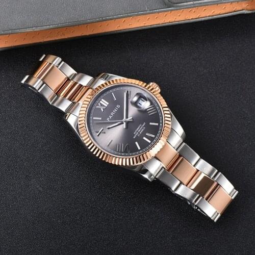 Parnis 39.5mm Rose Gold Bezel Mechanical Watches Calendar Automatic Japan Miyota Movement Sapphire Crystal Mens Watch With Box