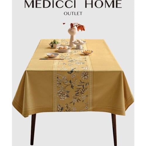 Medicci Home Vintage Table Cover American Chinese Mashup Style Rectangle Tablecloth Turmeric Yellow Wedding Dining Decorations