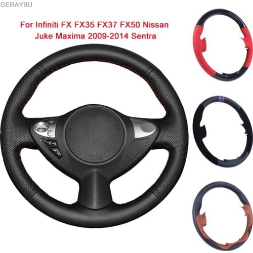 GERAYBU Custom DIY Leather Hand-sewn Car Steering Wheel Cover For Infiniti FX FX35 FX37 FX50 Nissan Juke Maxima 2009-2014 Sentra