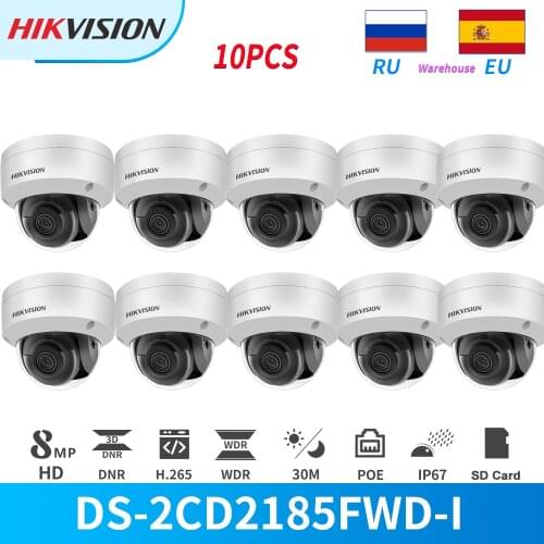 Hikvision IP Camera 8MP 4K IR PoE Dome DS-2CD2185FWD-I With SD Card Slot CCTV Security Outdoor IP67 cam HIK-CONNECT 10PCS/Lot