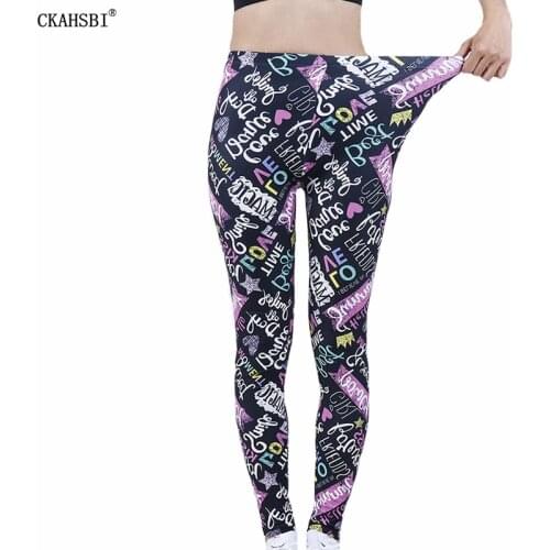 CKAHSBI Polyester Ankle-Length Yoga Pants Workout Fashion Women Letter Printing Sexy High Waist Breathable Leggings Push Up