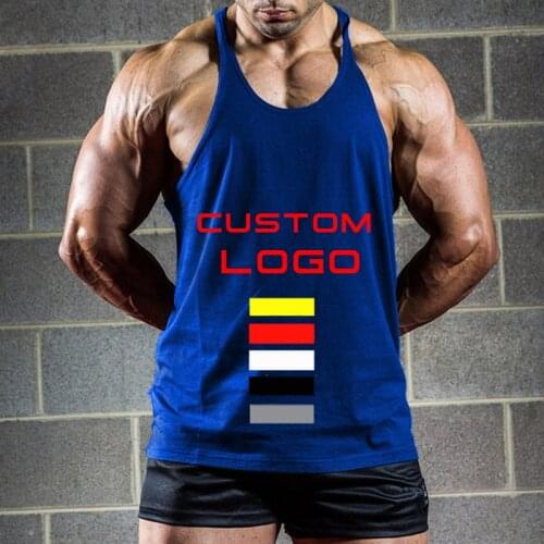 Logo Custom Stringer Vest Muscle Singlet Bodybuilding Tank Top Fitness Men Black Yellow Blue White Grey