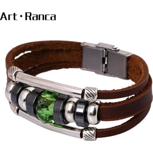 Fashion leather tungsten steel Beaded Bracelet punk outdoor leisure mens and womens Bracelets