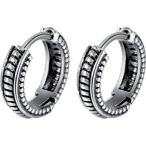 Megin D Vintage Hiphop Personality Simple Titanium Steel Stud Earrings for Men Women Couple Friend Fashion Design Gift Jewelry