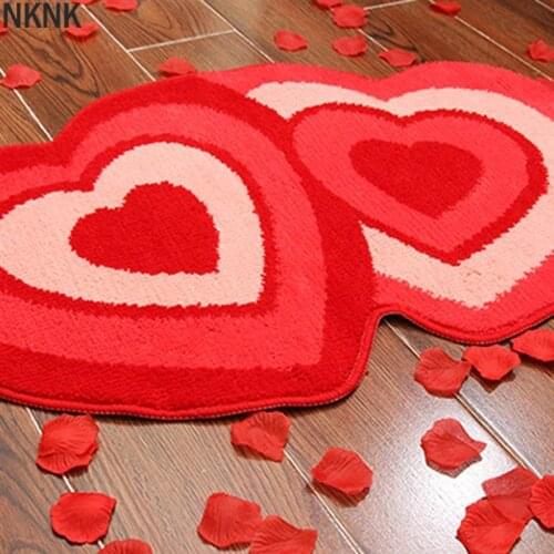 Floor Mat Soft Double Heart Shape Non-slip Bath Mat Door Mat for Wedding Room