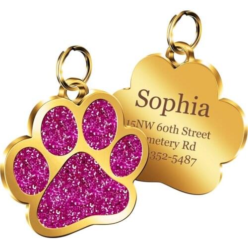 New Arrival Golden Paw Shape Personalized Dog ID Anti-lost Pet Cat Name Tags Plates Support Engraving Dogs Nameplate Pendant