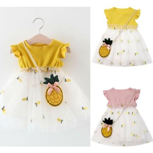 0-3T Brand New Toddler Kids Baby Girl Clothes Pineapple Outfit Princess Tulle Tutu Dress+ Pineapple Bag 2pcs Set Sundress Party