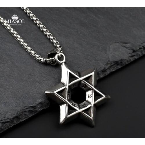 Necklace Men Stainless Steel Fashion Cool Males Symbol Pendant Chain High Quality Exquisite Trend Six Pointed Star David Jewelry