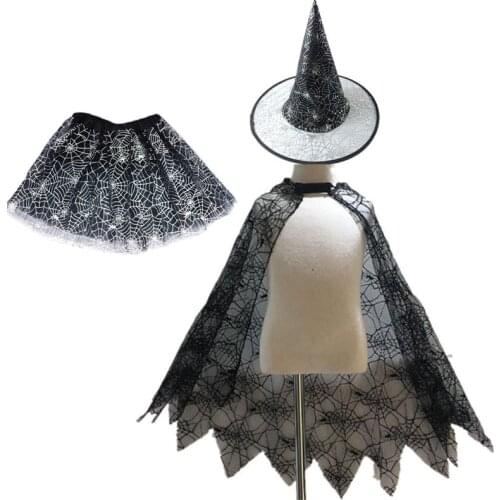 Halloween Spider Web Cloak New Childrens Cloak Skirt Witch Hat Costume Set Props Festival Dance Party Fancy Dress
