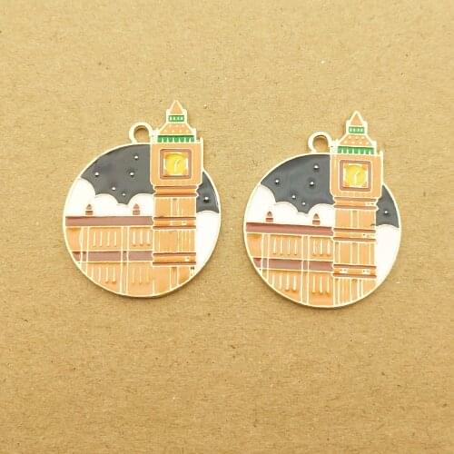 10pcs 22x29mm enamel clcok charm for jewelry making cute earring pendant bracelet necklace charms diy charm